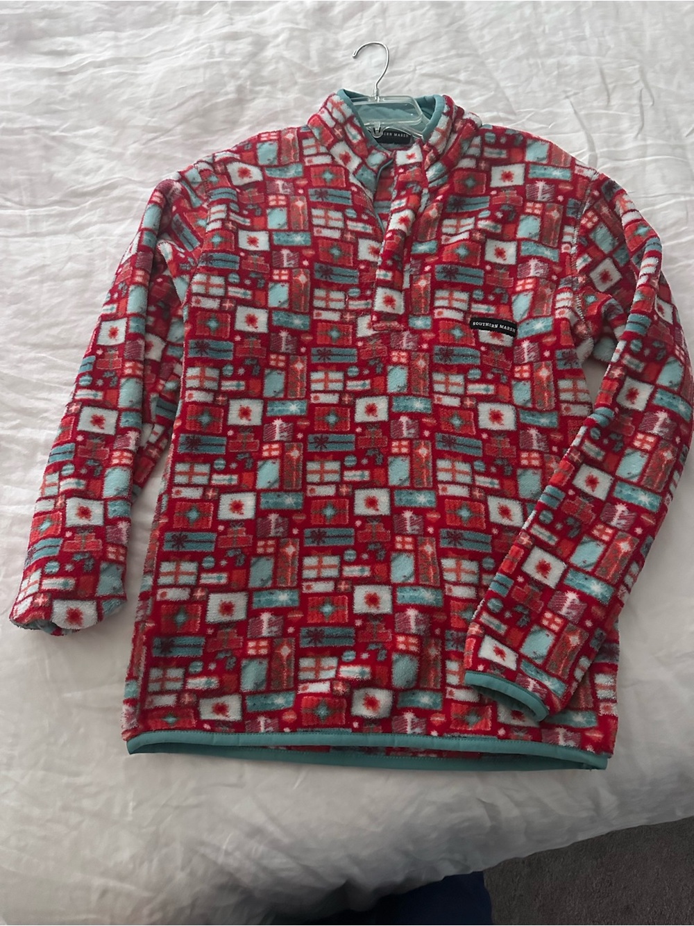 Southern Marsh Red & Teal Patterned Pullover Fleece